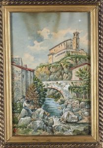 Angelo Costa : Veduta di borgo  - Asta Antiquariato e dipinti - Associazione Nazionale - Case d'Asta italiane