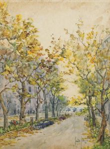 Pina Villanis, Paesaggio e Guido Hanset acquerello  - Asta Antiquariato e dipinti - Associazione Nazionale - Case d'Asta italiane