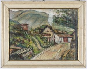 Enzo Finocchiaro : Strada di montagna (Cavalese)  - Asta Antiquariato e dipinti - Associazione Nazionale - Case d'Asta italiane