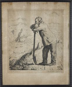Stampa raffigurante contadino Cantoniere Alberto Helios Gagliardo, stampa ad acquaforte  - Asta Antiquariato e dipinti - Associazione Nazionale - Case d'Asta italiane