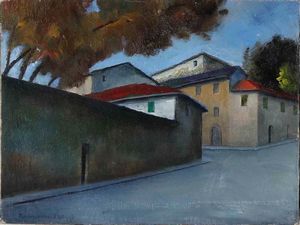 Nino Giovanni Tirinnanzi : Strada con case  - Asta Antiquariato e dipinti - Associazione Nazionale - Case d'Asta italiane