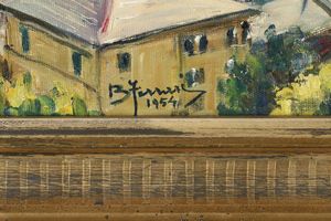 Berto Ferrari : Veduta del porto di Genova da Castelletto, 1954  - Asta Antiquariato e dipinti - Associazione Nazionale - Case d'Asta italiane