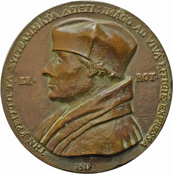 Medaglia uniface Erasmo da Rotterdam  - Asta Placchette e medaglie dal XIV al XIX secolo - Associazione Nazionale - Case d'Asta italiane
