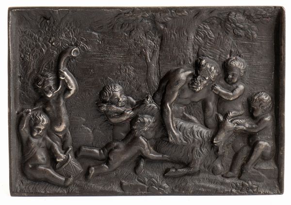 François Du Quesnoy, Cerchia di : Satiro con la  capra Amaltea  e putti/ Sileno dormiente  - Asta Placchette e medaglie dal XIV al XIX secolo - Associazione Nazionale - Case d'Asta italiane