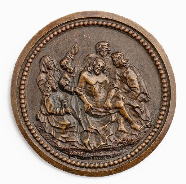 Cristo deposto nel sepolcro con personaggi attorno  - Asta Placchette e medaglie dal XIV al XIX secolo - Associazione Nazionale - Case d'Asta italiane