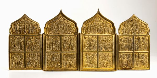 Polittico Dodici grandi feste. Venerazioni delle icone della Madre di Dio di Tikhvin, di Vladimir, di Smolensk, del segno  - Asta Placchette e medaglie dal XIV al XIX secolo - Associazione Nazionale - Case d'Asta italiane