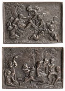 François Du Quesnoy, Cerchia di - Satiro con la  capra Amaltea  e putti/ Sileno dormiente