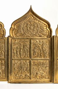 Polittico Dodici grandi feste. Venerazioni delle icone della Madre di Dio di Tikhvin, di Vladimir, di Smolensk, del segno  - Asta Placchette e medaglie dal XIV al XIX secolo - Associazione Nazionale - Case d'Asta italiane