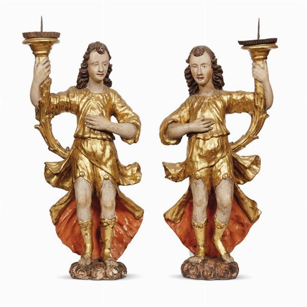 COPPIA DI ANGELI REGGICERO, ITALIA CENTRALE, SECOLO XVII  - Asta MOBILI E OGGETTI D'ARTE DA COLLEZIONI PRIVATE - Associazione Nazionale - Case d'Asta italiane