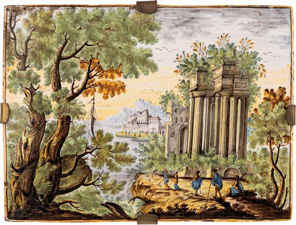 Mattonella in maiolica policroma, Castelli, XVIII secolo  - Asta Antiquariato - Mobili, Sculture e Oggetti d'Arte - Associazione Nazionale - Case d'Asta italiane