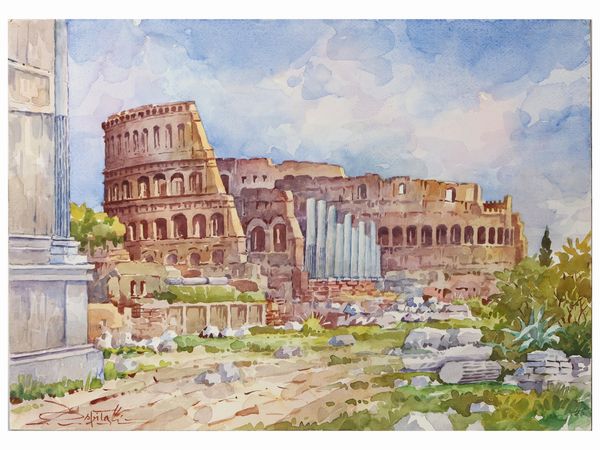 Giovanni Ospitali : Colosseo - Campagna toscana  - Asta Arte Moderna e Contemporanea - Associazione Nazionale - Case d'Asta italiane