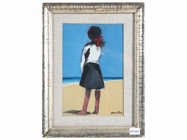 Enotrio Pugliese Enotrio : Bambina sulla spiaggia, 1959  - Asta Arte Moderna e Contemporanea - Associazione Nazionale - Case d'Asta italiane