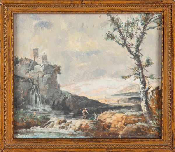 Scuola romana del XVIII secolo : Paesaggio fluviale con pescatori  - Asta Dipinti antichi - Associazione Nazionale - Case d'Asta italiane