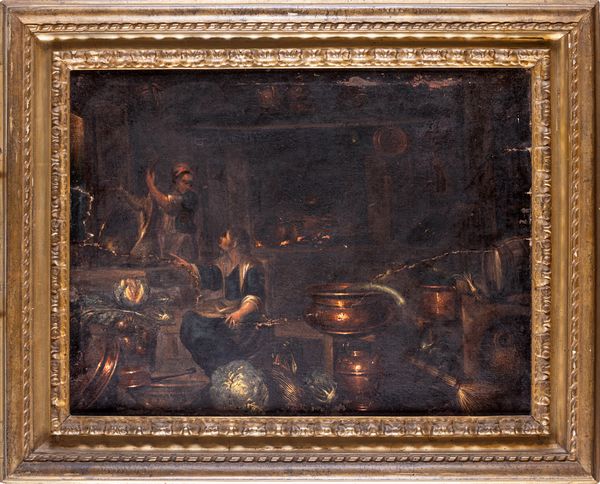 Giovanni Domenico Valentini, Attribuito a : Interni di cucina  - Asta Dipinti del XIX Secolo - Associazione Nazionale - Case d'Asta italiane