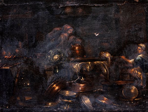 Giovanni Domenico Valentini, Attribuito a : Interni di cucina  - Asta Dipinti del XIX Secolo - Associazione Nazionale - Case d'Asta italiane