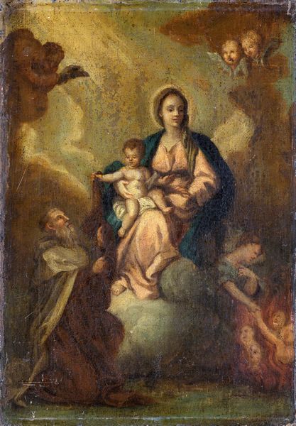 Scuola napoletana del XVII secolo : Madonna col Bambino, angeli e Santi  - Asta Dipinti del XIX Secolo - Associazione Nazionale - Case d'Asta italiane