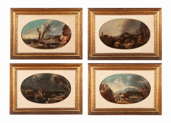 Scuola veneta del XVII secolo : Paesaggi con animali  - Asta Dipinti del XIX Secolo - Associazione Nazionale - Case d'Asta italiane