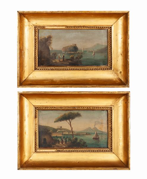 SCUOLA DI POSILLIPO : Vedute del golfo di Napoli  - Asta Dipinti del XIX Secolo - Associazione Nazionale - Case d'Asta italiane
