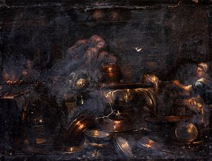 Giovanni Domenico Valentini, Attribuito a : Interni di cucina  - Asta Dipinti del XIX Secolo - Associazione Nazionale - Case d'Asta italiane