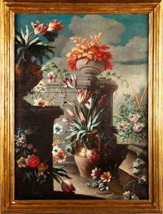 PITTORE ROMANO DEL XVII SECOLO : Natura morta di fiori  - Asta Dipinti del XIX Secolo - Associazione Nazionale - Case d'Asta italiane