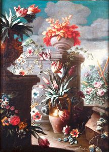 PITTORE ROMANO DEL XVII SECOLO : Natura morta di fiori  - Asta Dipinti del XIX Secolo - Associazione Nazionale - Case d'Asta italiane