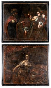 Scuola italiana del XVI secolo - Giaele e Sisara; Ester sviene dinanzi ad Assuero