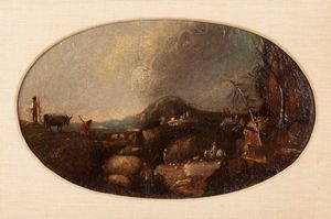 Scuola veneta del XVII secolo : Paesaggi con animali  - Asta Dipinti del XIX Secolo - Associazione Nazionale - Case d'Asta italiane