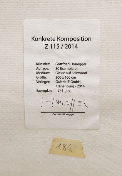HONEGGER GOTTFRIED (1917 - 2016) : Konkrete Komposition z 115/2014  - Asta Asta 424 | GRAFICA MODERNA, FOTOGRAFIA E MULTIPLI D'AUTORE Online - Associazione Nazionale - Case d'Asta italiane