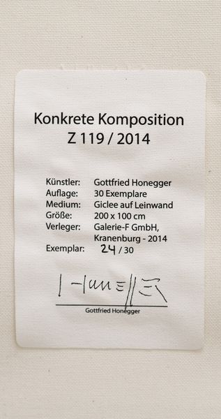 HONEGGER GOTTFRIED (1917 - 2016) : Konkrete Komposition Z 119/2014.  - Asta Asta 424 | GRAFICA MODERNA, FOTOGRAFIA E MULTIPLI D'AUTORE Online - Associazione Nazionale - Case d'Asta italiane
