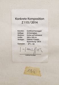HONEGGER GOTTFRIED (1917 - 2016) : Konkrete Komposition z 115/2014  - Asta Asta 424 | GRAFICA MODERNA, FOTOGRAFIA E MULTIPLI D'AUTORE Online - Associazione Nazionale - Case d'Asta italiane