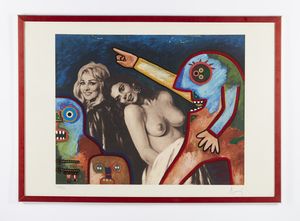 BAJ ENRICO (1924 - 2003) : Ninon de Lanclos e Eleonora di Navarra sorprese dal Duca di Enghien.  - Asta Asta 424 | GRAFICA MODERNA, FOTOGRAFIA E MULTIPLI D'AUTORE Online - Associazione Nazionale - Case d'Asta italiane