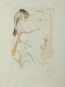 DALI' SALVADOR (1904 - 1989) - Da Le Bestiaire de La Fontaine Dalinis : Le Corbeau et le Renard.