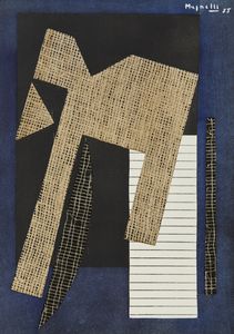 MAGNELLI ALBERTO (1888 - 1971) - Papier coll sur fond bleu.