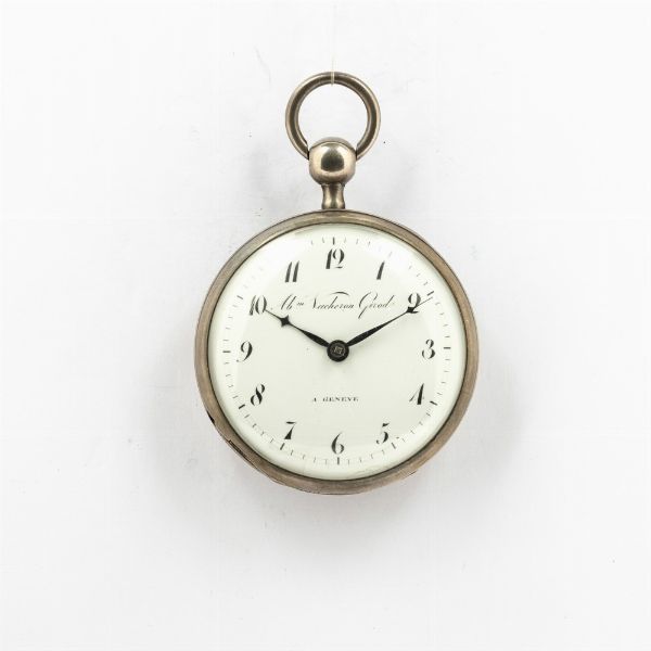 Vacheron Giraud a Geneve, orologio da tasca con suoneria ore e quarti su gong, secondo quarto del XIX secolo,  cassa in argento, movimento con scappamento verga, quadrante in smalto bianco.  - Asta Orologi da Tasca - Associazione Nazionale - Case d'Asta italiane