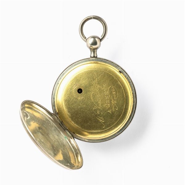 Vacheron Giraud a Geneve, orologio da tasca con suoneria ore e quarti su gong, secondo quarto del XIX secolo,  cassa in argento, movimento con scappamento verga, quadrante in smalto bianco.  - Asta Orologi da Tasca - Associazione Nazionale - Case d'Asta italiane