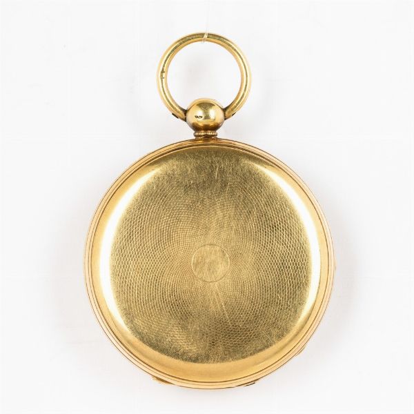 Orologio da taschino inglese cassa in oro 18 kt, movimento a ribalta con scappamento ad ancora, quadrante in oro.<BR>Regalo per i 43 anni di attivit� pastorale  - Asta Orologi da Tasca - Associazione Nazionale - Case d'Asta italiane
