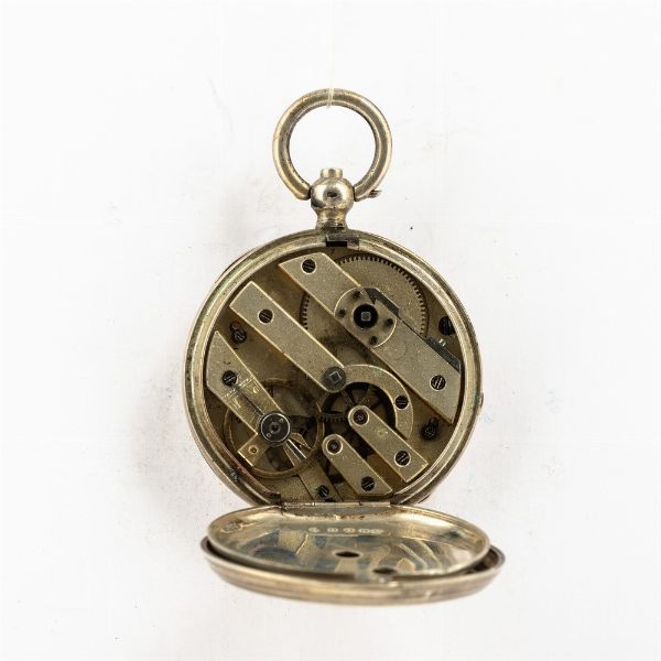 Orologio da taschino, cassa in argento, movimento con scappamento a cilindro, 1880 circa, carica a chiavetta, quadrante in smalto bianco  - Asta Orologi da Tasca - Associazione Nazionale - Case d'Asta italiane