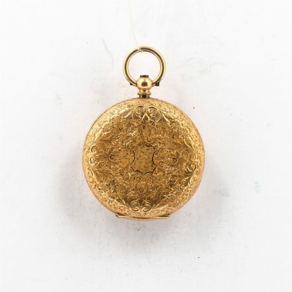Orologio da collo da donna, 1870 circa, cassa in oro 18 kt, quadrante in oro, movimento con scappamento a cilindro.  - Asta Orologi da Tasca - Associazione Nazionale - Case d'Asta italiane