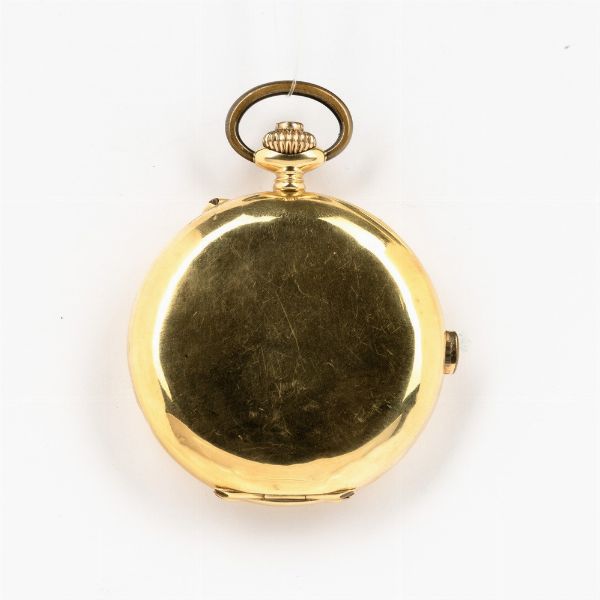 Orologio da tasca in oro 18 kt, cronografo, quadrante in smalto bianco  - Asta Orologi da Tasca - Associazione Nazionale - Case d'Asta italiane