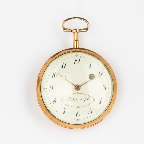 Dubois et fils, orologio da tasca francese, 1800 circa, cassa in oro rosa movimento con scappamento a verga, quadrante in smalto bianco  - Asta Orologi da Tasca - Associazione Nazionale - Case d'Asta italiane