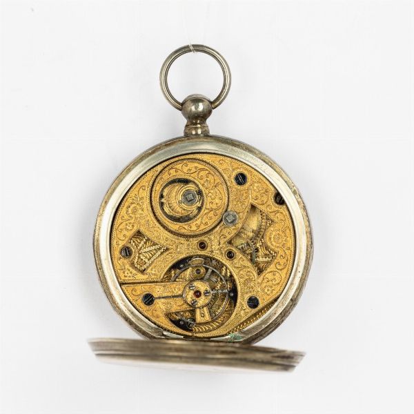 Orologio da tasca, movimento di orologio inglese per il mercato cinese con scappamento duplex del 1800 circa ospitato in cassa in argento posteriore, quadrante in smalto bianco con lancette con secondi centrali  - Asta Orologi da Tasca - Associazione Nazionale - Case d'Asta italiane