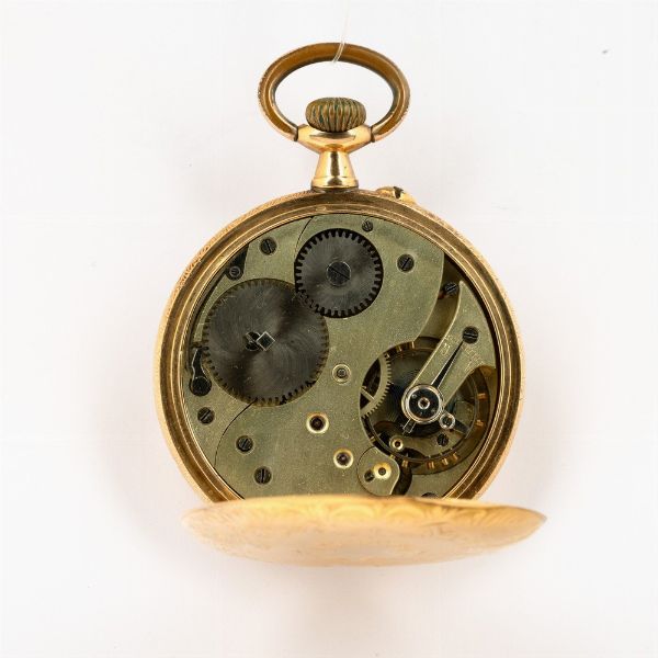 Orologio da tasca National Watch Americano, cassa in oro 18 kt, quadrante in smalto bianco, filature, scappamento ad ancora, 1930 circa  - Asta Orologi da Tasca - Associazione Nazionale - Case d'Asta italiane