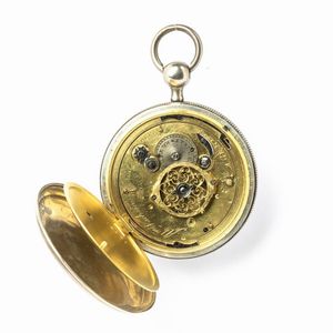 Vacheron Giraud a Geneve, orologio da tasca con suoneria ore e quarti su gong, secondo quarto del XIX secolo,  cassa in argento, movimento con scappamento verga, quadrante in smalto bianco.  - Asta Orologi da Tasca - Associazione Nazionale - Case d'Asta italiane