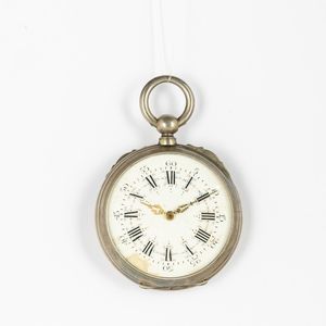 Orologio da tasca anonimo cassa in argento, movimento con scappamento ad ancora, quadrante in smalto bianco, 1880 circa  - Asta Orologi da Tasca - Associazione Nazionale - Case d'Asta italiane