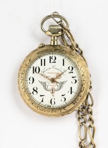 Orologio da tasca Sistema Roskopf, cassa in ottone dorato, quadrante rovinato, catena in argento  - Asta Orologi da Tasca - Associazione Nazionale - Case d'Asta italiane