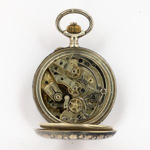 Orologio da tasca Doupon a Geneve, cronografo monopulsante, cassa in argento niellato  - Asta Orologi da Tasca - Associazione Nazionale - Case d'Asta italiane