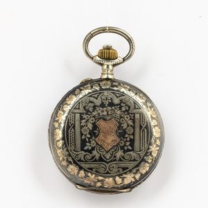 Orologio da tasca Doupon a Geneve, cronografo monopulsante, cassa in argento niellato  - Asta Orologi da Tasca - Associazione Nazionale - Case d'Asta italiane