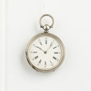 Lotto di due orologi con casa in argento, movimenti con scappamento a cilindro, carica a chiavetta, quadranti in smalto bianco, 1870 circa  - Asta Orologi da Tasca - Associazione Nazionale - Case d'Asta italiane