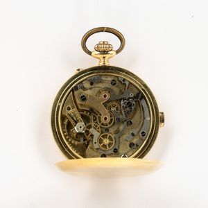 Orologio da tasca in oro 18 kt, cronografo, quadrante in smalto bianco  - Asta Orologi da Tasca - Associazione Nazionale - Case d'Asta italiane