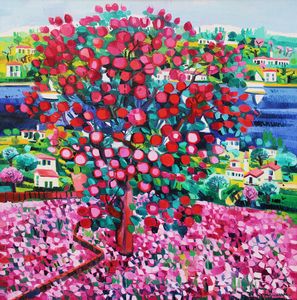ATHOS FACCINCANI : Albero di rose rosa in tappeto di petali  - Asta Arte Moderna e Contemporanea - Associazione Nazionale - Case d'Asta italiane